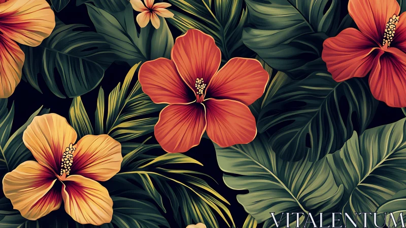 Vibrant Tropical Hibiscus Garden Blooms in Bold Colors