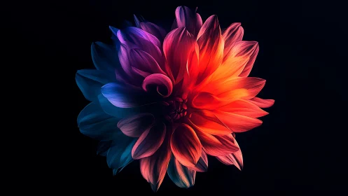 Neon-lit Dahlia Bloom Against Darkness.