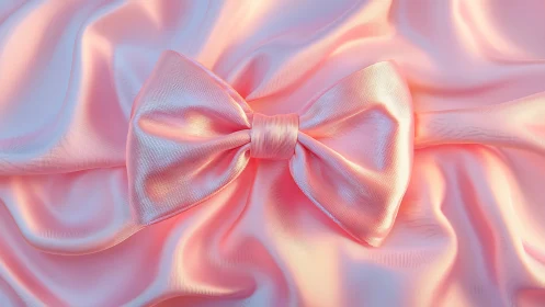 Soft pink satin bow centered on rippled fabric surface.