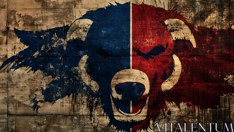 Bipolar bison emblem with grunge-split chromatic symmetry.