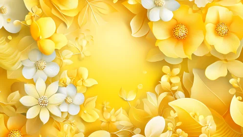 Layered 3D Floral Composition With Radiating Gold Gradient Depth Rendering
