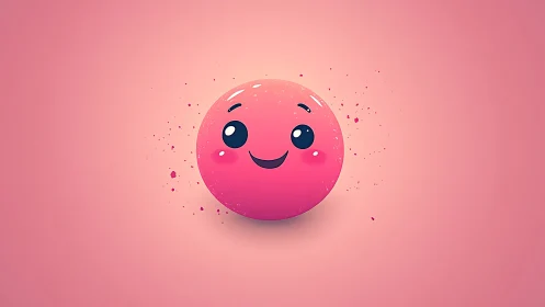Cheerful pink smiley ball glows softly on pastel background