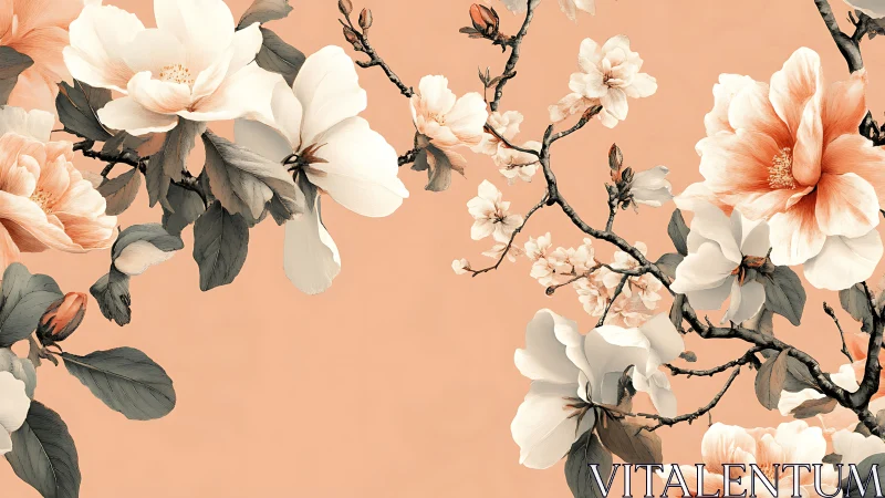 Peach Garden Romance: Blooming Elegance on Warm Canvas