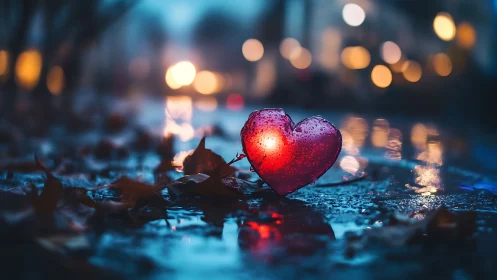 Luminescent Heart in Urban Bokeh: Photorealistic Emotional Storytelling.
