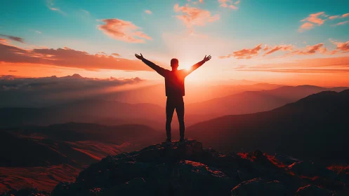 Sunrise embrace over glowing mountains invites new hope