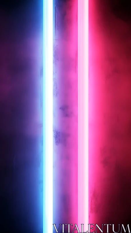 Bichromatic neon light columns in vertical spectral opposition.