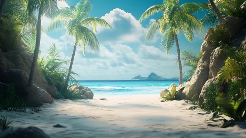 Paradise Framed: Tropical Shore Sanctuary Beckons Beyond.