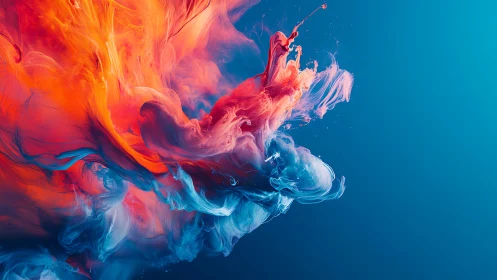 Vibrant opposing ink plumes collide within cyan negative space