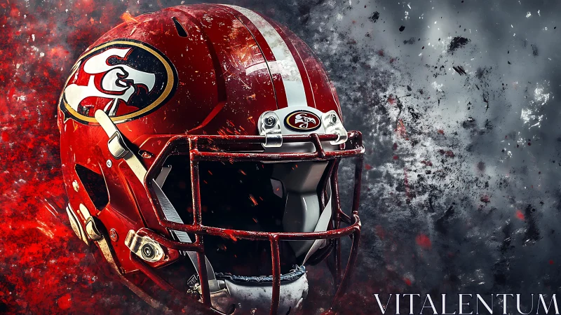 High-impact football helmet portrait in explosive chroma field.