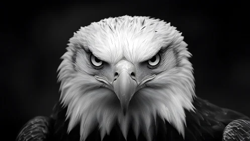 Intense Bald Eagle Portrait in Dramatic Black and White Style.
