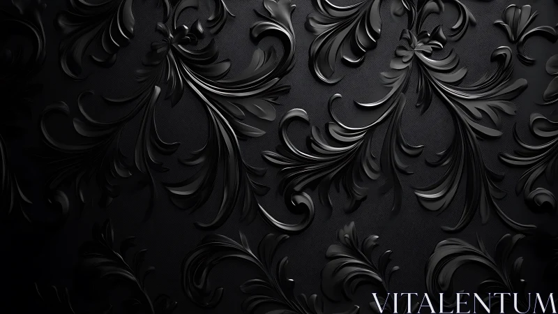 Ornate black baroque foliage pattern in low relief.
