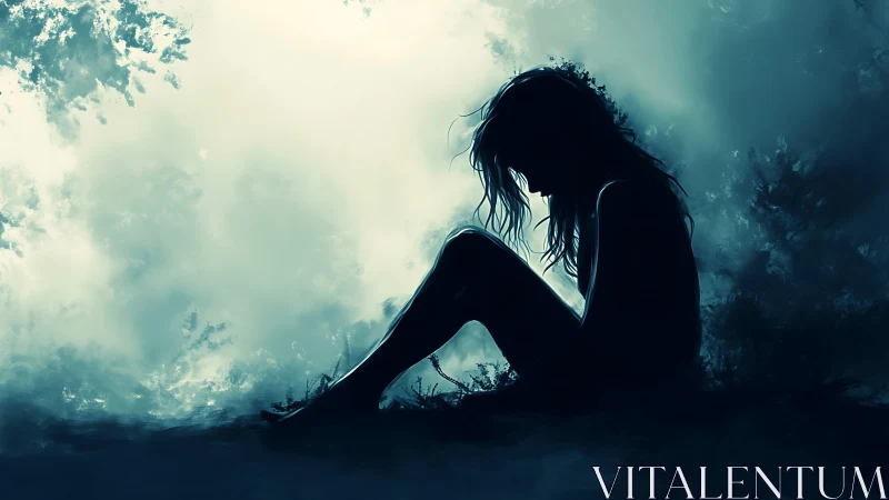 Moonlit solitude sketches a quiet silhouette in misty blue