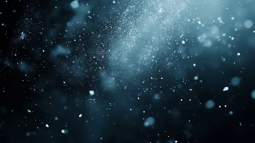 Floating white particles on dark blue defocused background.