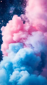 Cotton candy nebula clouds drifting through starlit night.