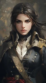 Stoic female officer rendered in painterly digital chiaroscuro