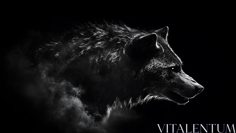 Luminous black wolf emerges from swirling night shadows