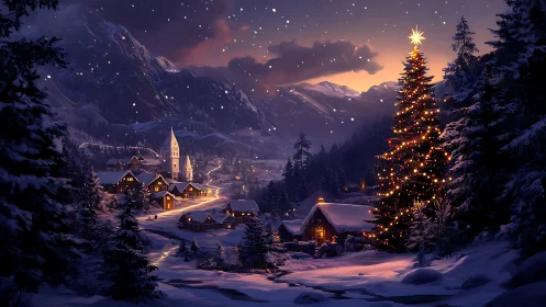Snowlit village hushes beneath a towering Christmas star