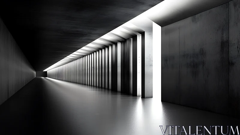 Geometric Corridor with Linear Columns and Controlled Lighting