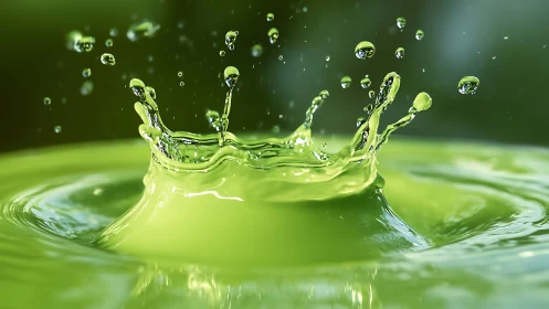 High-speed macro capture isolates vivid green liquid splash