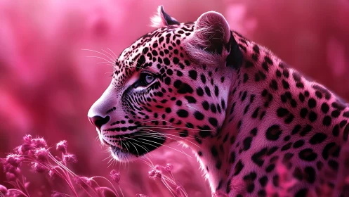 Magenta Leopard Portrait in Surreal Pink Environment