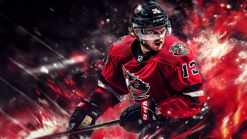 Fiery hockey forward drives into action with blazing energy