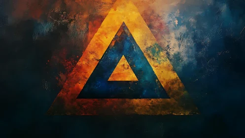 Abstract triangle in vivid colors, textured digital art style.