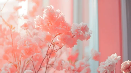 Backlit carnation clusters with soft chromatic aberration and diffused bokeh rendering