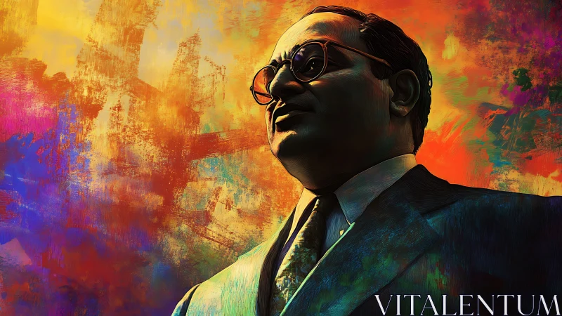 Portrait of suited man against saturated abstract chromatic background