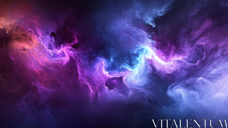 Cosmic nebula clouds swirl in luminous purple and blue light