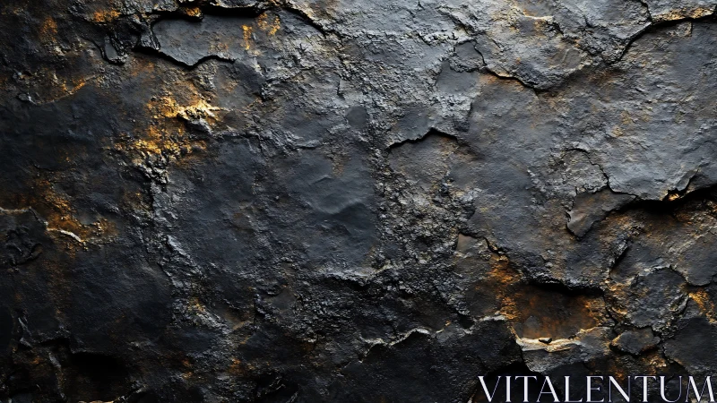 Textured black rock surface with warm metallic highlights.