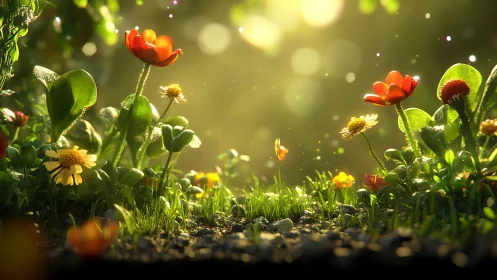 Macro low-angle bokeh composition of flowering garden flora with chromatic depth gradients.