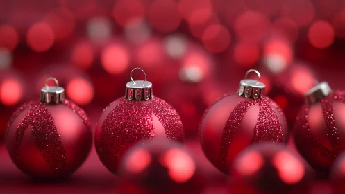 Photorealistic macro of red glittered Christmas ornaments.
