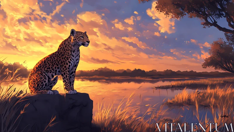 Leopard at Sunset. Golden Hour Wildlife Moment.