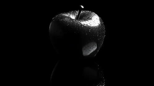 High-contrast monochrome apple rendered with dramatic rim lighting