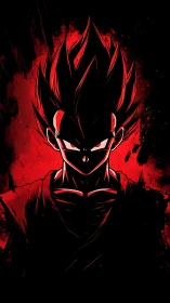 High-contrast anime warrior rendered in red-black silhouette form