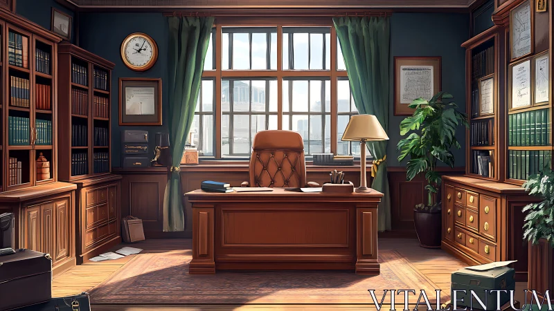 Morning light crowns a classic wood-paneled scholar&rsquo;s office