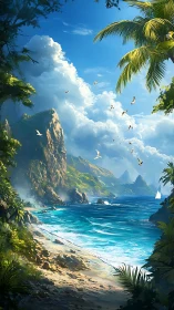 Tropical Paradise Cove with Towering Cliffs and Azure Waters