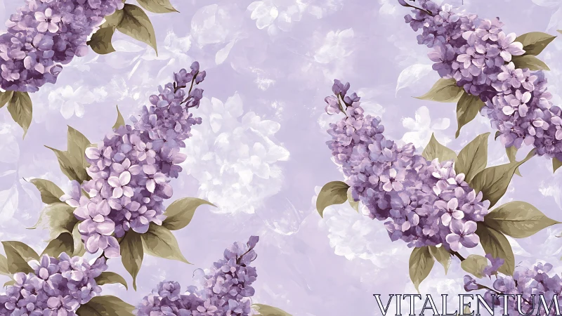 Purple Lilacs and White Blooms Against Soft Lavender Sky