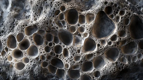 Porous stone surface with hollow cavities and glowing edges