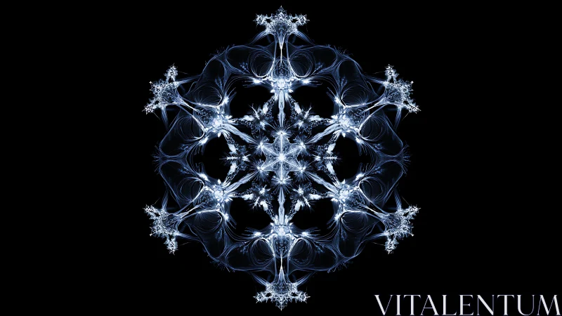 Luminous fractal snowflake woven from icy electric filaments.