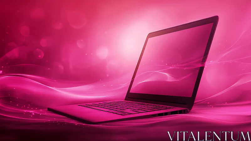 Sleek magenta laptop rendered with glowing wave light effects
