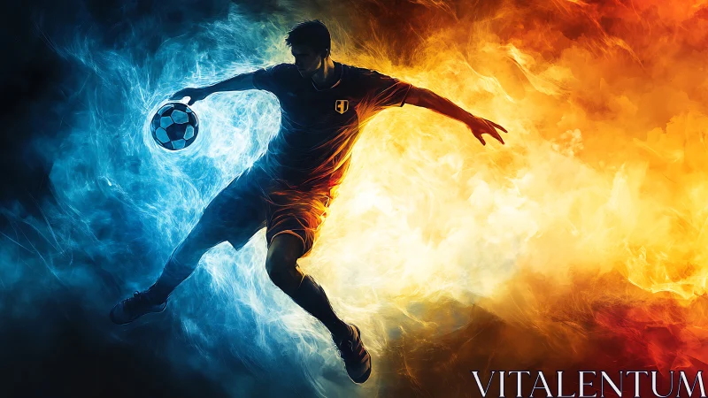 Dynamic football silhouette with dual blue orange energy fields