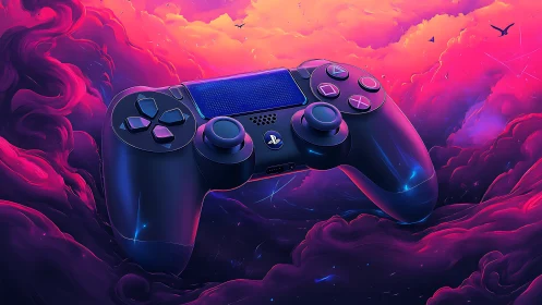 PlayStation DualShock 4 Controller Rendered Against Neon Cyberpunk Atmosphere