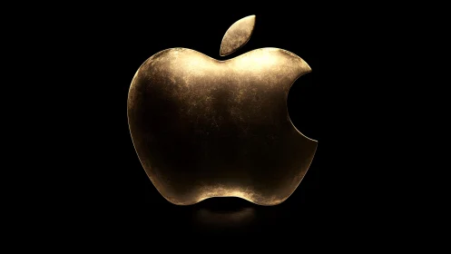 Luxurious golden Apple logo on black background, digital art.