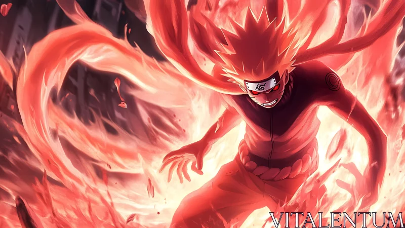 Fiery ninja warrior channels incandescent chakra storm