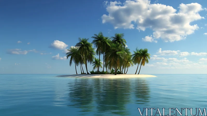 Tropical Palm Island: Solitary Atoll in Serene Waters.
