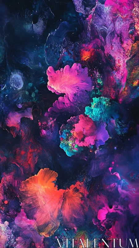 Neon cosmic blooms swirl through deep galactic voids.