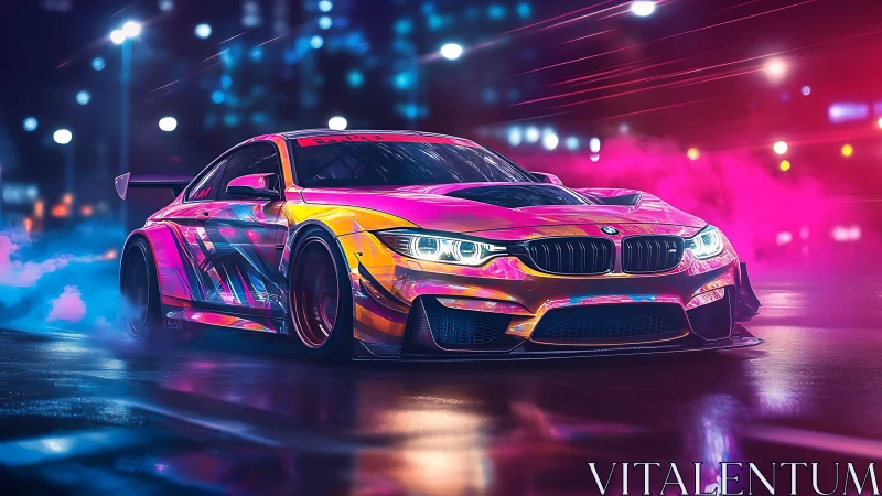 Neon night racer gliding through electric city streets.