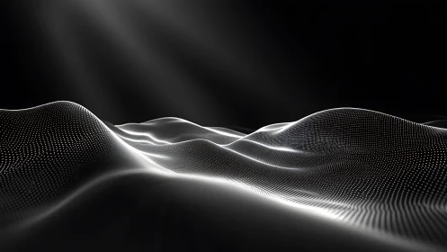 Glowing data waves roll across a dark abstract landscape