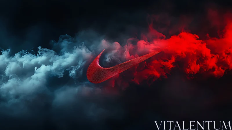 Red swoosh emerging through swirling tricolor smoke plume.
